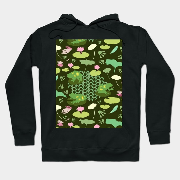 Cuban Tree Frog Species Ponder in Wildlife Lake Pattern Hoodie by Mochabonk